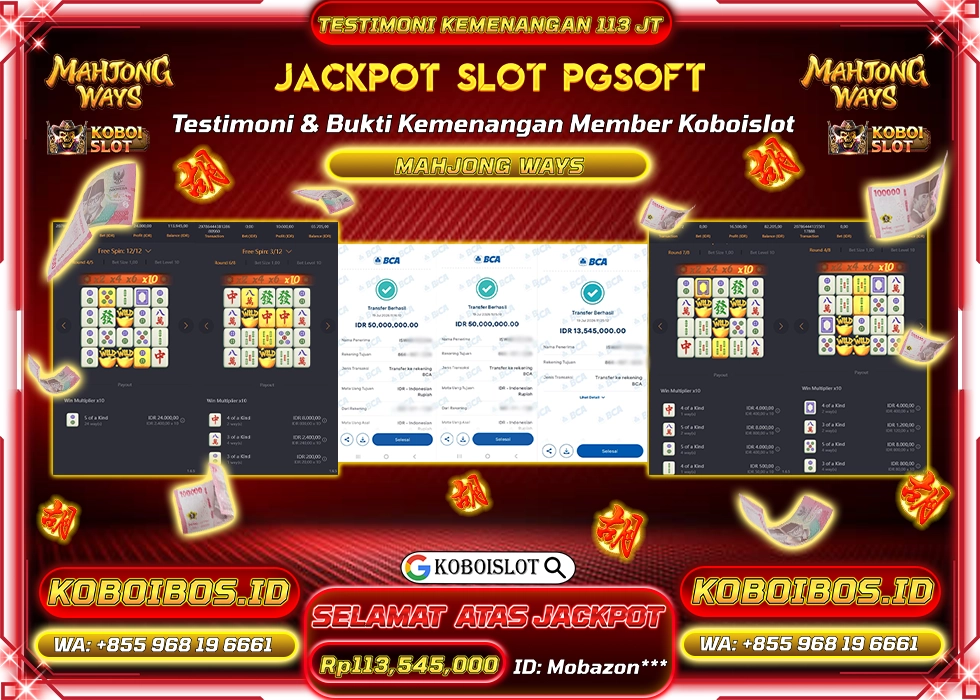 BUKTI KEMENANGAN Id Mobazon*** SLOT GACOR MAHJONG WAYS 1 Rp113.545.000,- LUNAS
